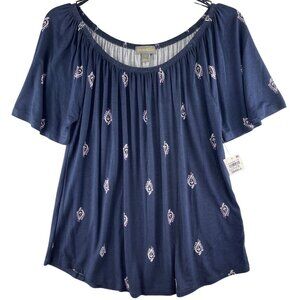 Style & Co. Small Shirring Top Blue Paisley Design Rayon & Spandex Blend